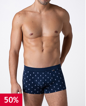 Boxer Printed Stretch Cotton, blu stampa cachemire