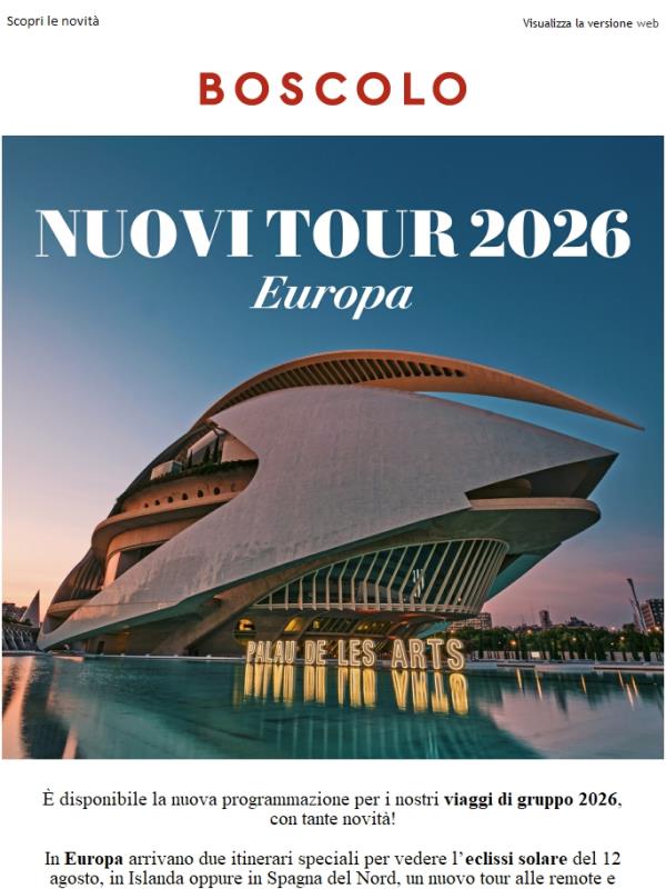 Europa: i nuovi tour 2026