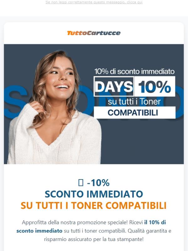 🎯 DAYS -10% - Sconto immediato su tutti i toner compatibili solo su tuttocartucce.com