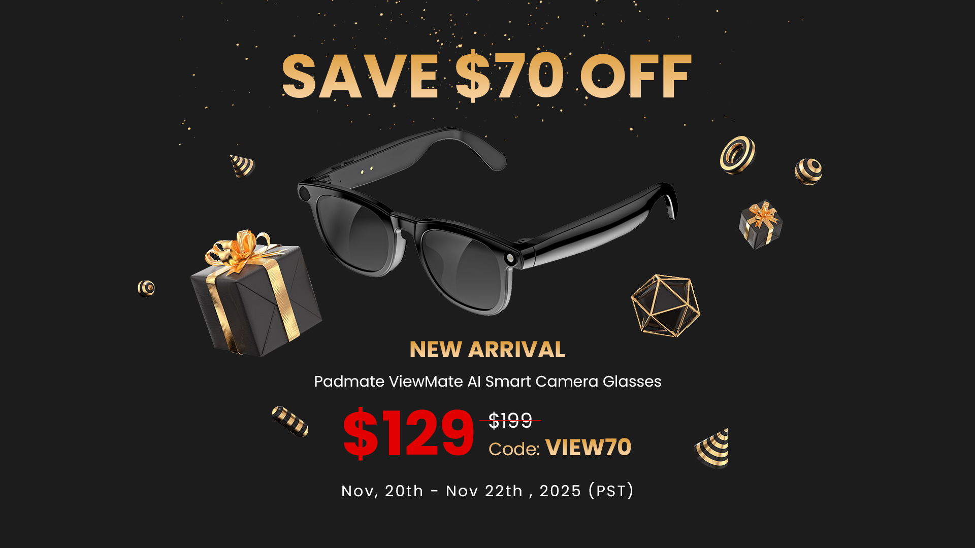 Padmate ViewMate AI Smart Camera Glasses with 1080P HD Recording & Voice Control