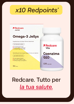 „Banner con prodotti Redcare Omega-3 Jellys e Coenzima Q10. Bollino giallo con testo: ‘x10 RedPoints’. Testo: ‘Redcare. Tutto per la tua salute.’ Sfondo beige con bordi marroni.“ „Banner con prodotti Redcare Omega-3 Jellys e Coenzima Q10. Bollino giallo con testo: ‘x10 RedPoints’. Testo: ‘Redcare. Tutto per la tua salute.’ Sfondo beige con bordi marroni.“