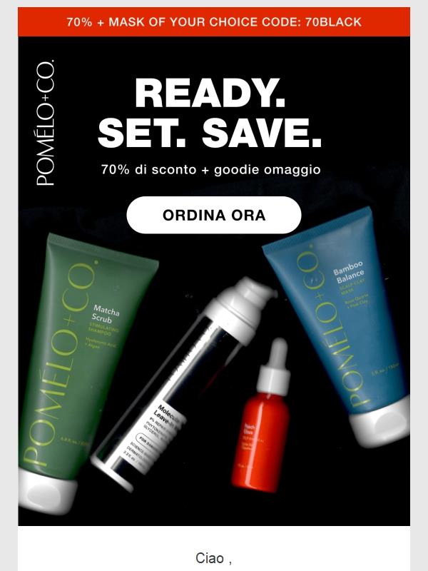 70% di sconto + goodie omaggio,