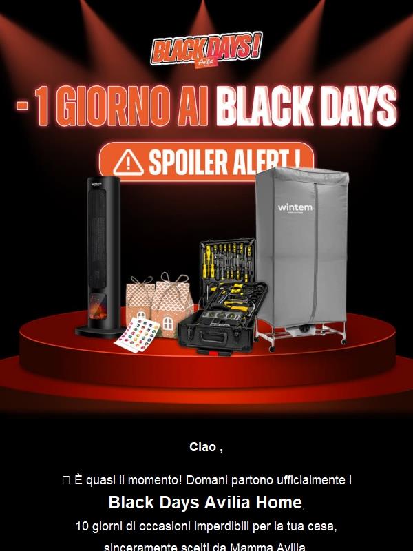Ciao, domani si accende la caccia alle occasioni: Black Days Avilia Home! 🖤