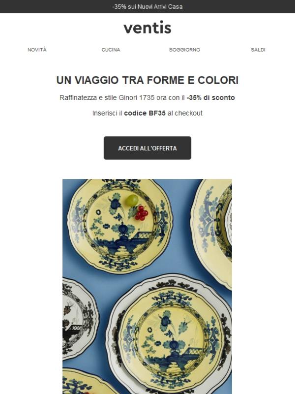 -35% su Ginori 1735: la firma del design italiano
