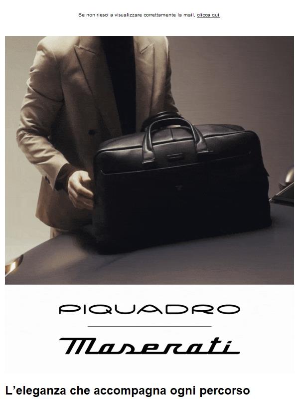 Piquadro × Maserati: performance in movimento, eleganza da indossare.