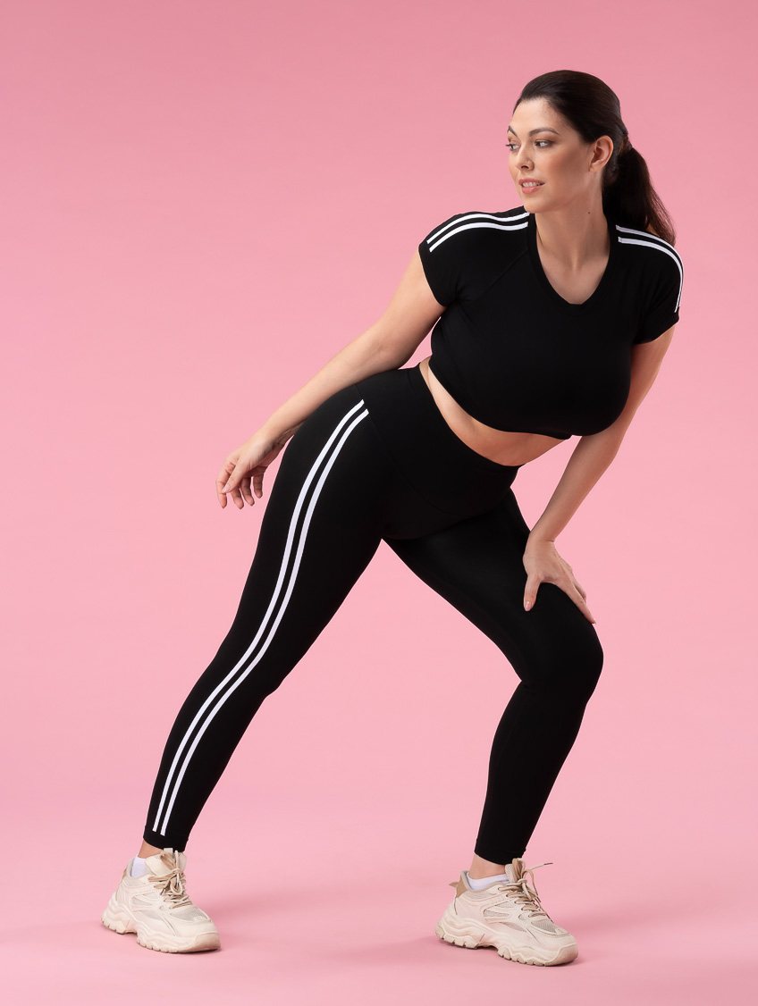 Image of Crop Top Side Lines - - Nero/bianco