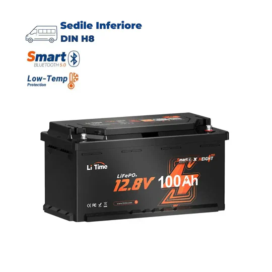 ⚡Più Venduto⚡LiTime 12V 100Ah H190 Batteria al Litio con Bluetooth - Sottosella Camper, Dimensione DIN H8 L5