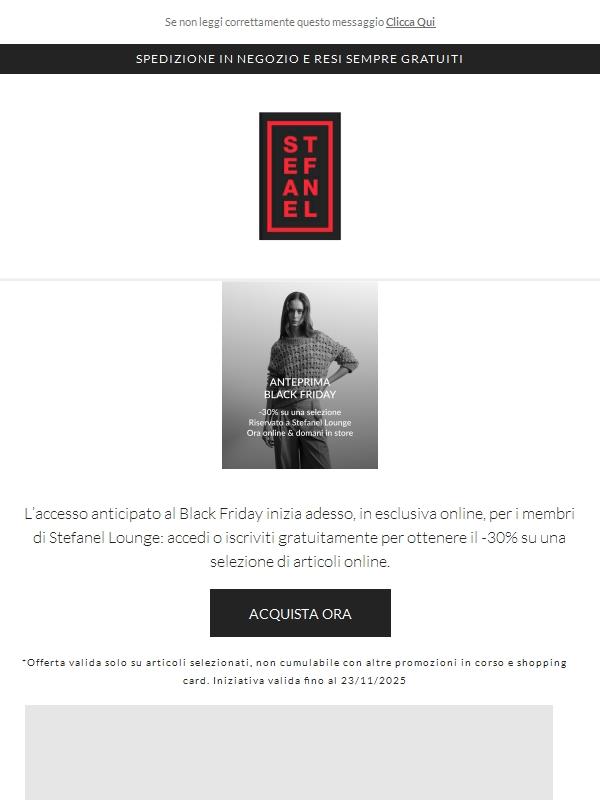 Il BLACK FRIDAY inizia ora | Un'esclusiva Stefanel Lounge