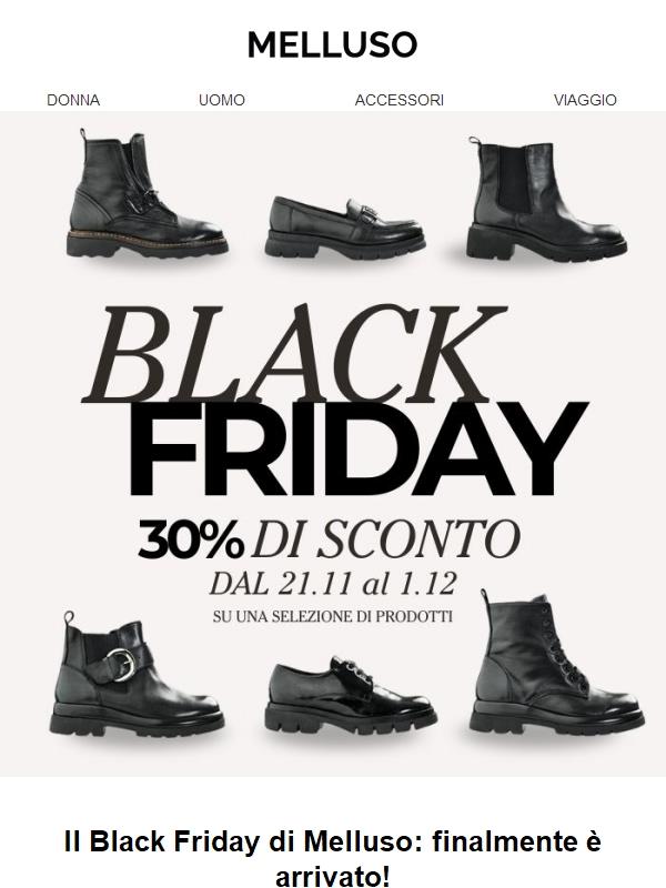 Sconti fino al 30%: è arrivato il Black Friday Melluso