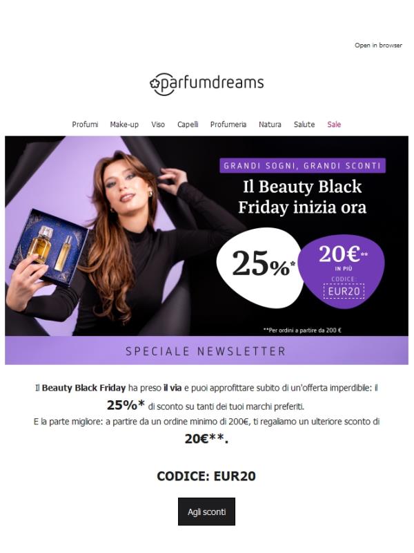 🖤IL TUO BONUS DI PARTENZA PER IL BLACK FRIDAY: 25% + 20€ in regalo