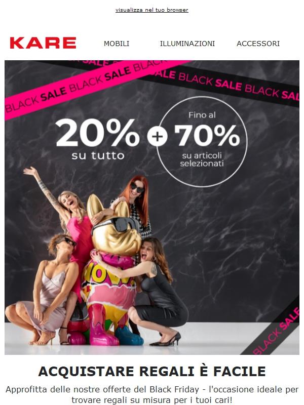 BLACK SALE: -20% su tutto e fino al -70% su articoli selezionati