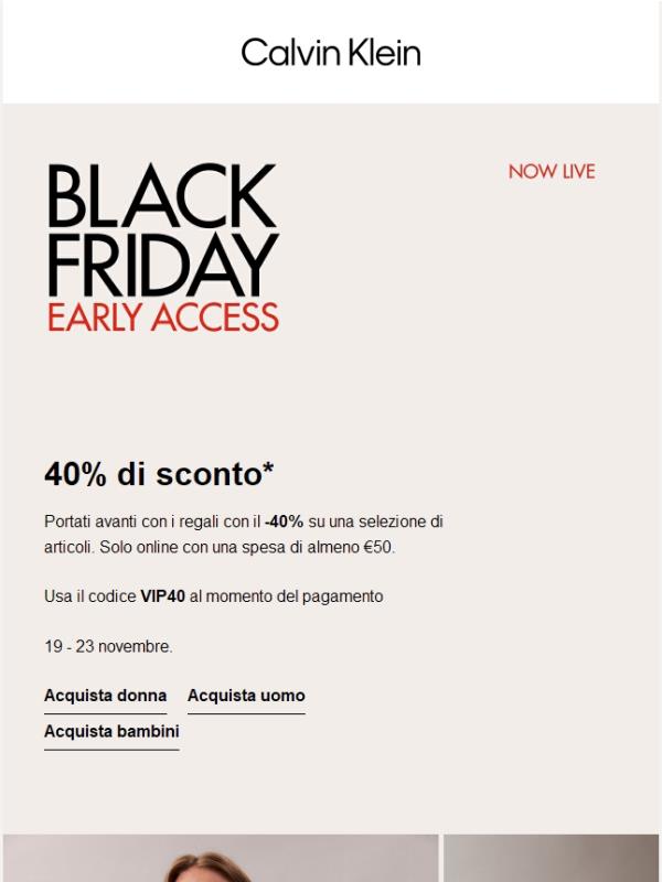 Accesso in anteprima al Black Friday: 40% di sconto