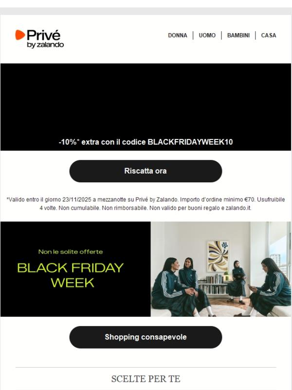 Risparmia fino al 75%* + 10% extra con le offerte della Black Friday Week 🛍️