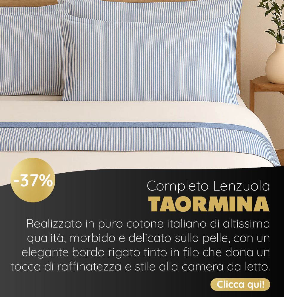Completo Lenzuola in Puro Cotone con Bordo Rigato Tinto in Filo - Taormina