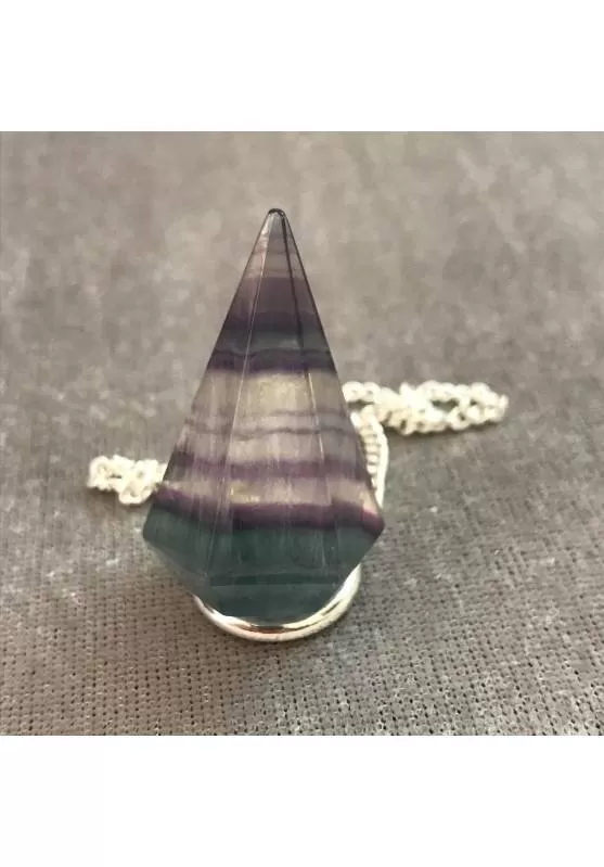 Image of Pendolino Professionale in FLUORITE Pendolo Cristalli Chakra Meditazione Argento