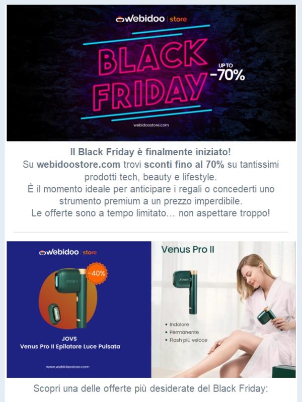 Black Friday Webidoo Store: offerte top sul JOVS Venus Pro II!