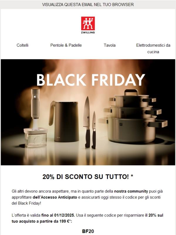Accesso Anticipato: Ottieni il 20% di sconto per il Black Friday