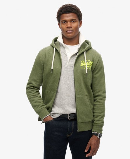 Superdry Maschio Felpa con cappuccio e zip Neon Vintage Logo Verde Taglia:M