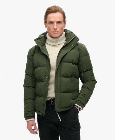 Superdry Uomo Giacca Puffer Corta Everest con Cappuccio Green Taglia:XXXL