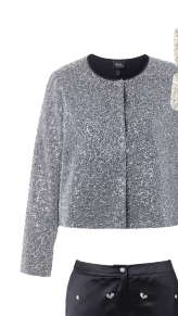 Giacca in bouclé con taglio squadrato, glitter, scollo rotondo e maniche lunghe