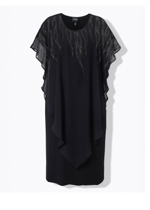 Abito midi in chiffon a doppio strato con scollo a girocollo e mezze maniche