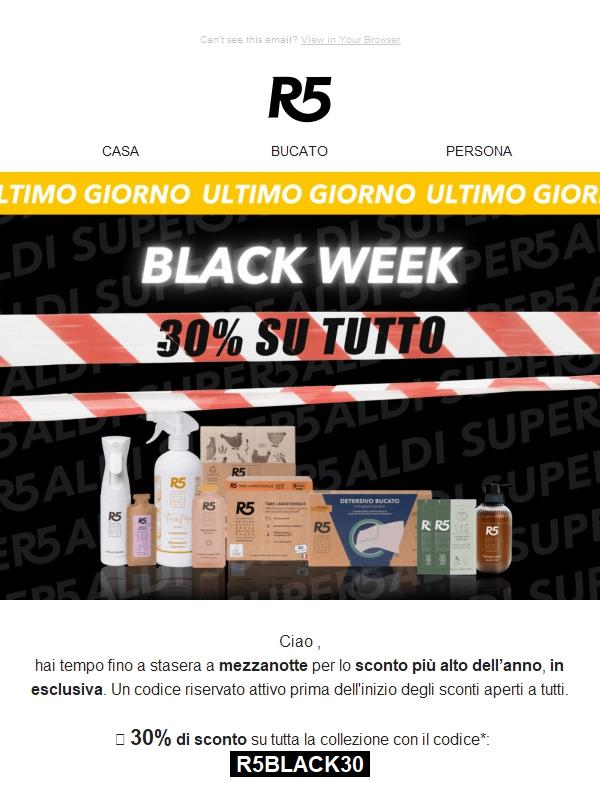 🚨 BLACK WEEK: 30% di sconto fino a stasera