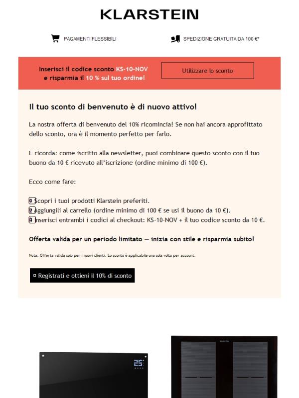 💥 Il tuo sconto di benvenuto del 10% ricomincia!