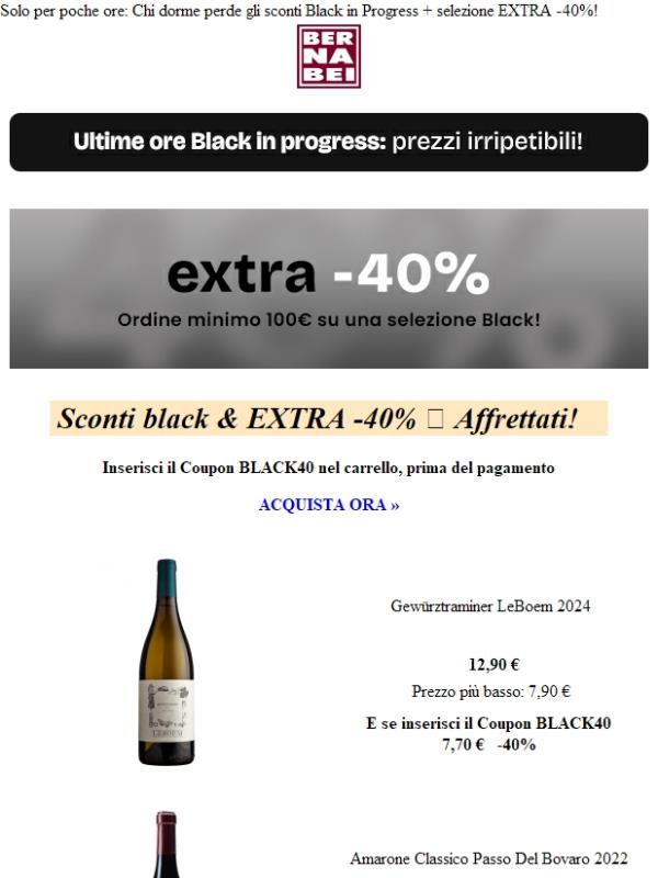 EXTRA -40% Black 😲 Ultime ore!