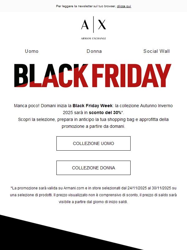 Domani inizia la BLACK FRIDAY WEEK