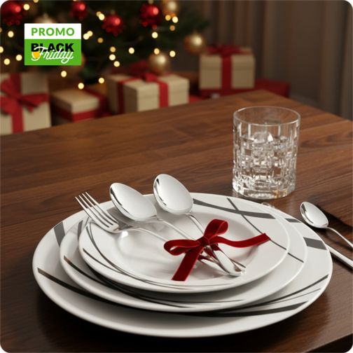 Porcelain Dinner Set + Stainless Steel Cutlery + Water Glass Set