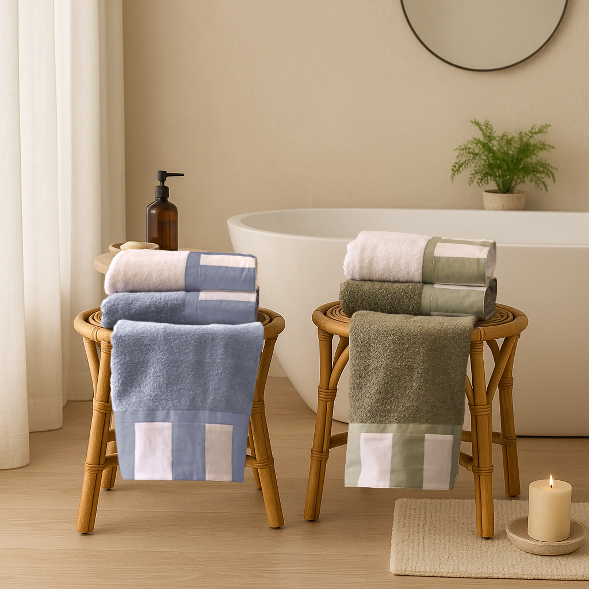 Image of Set 2 Coppie di Spugna con Bordo Rigato<br> Tinto in Filo - <b>Matera