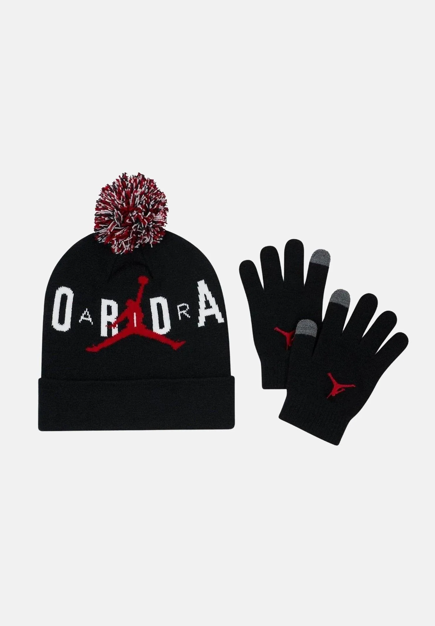 Image of JORDAN Set regalo composto da cappello e guanti nero e rosso per bambino e bambina