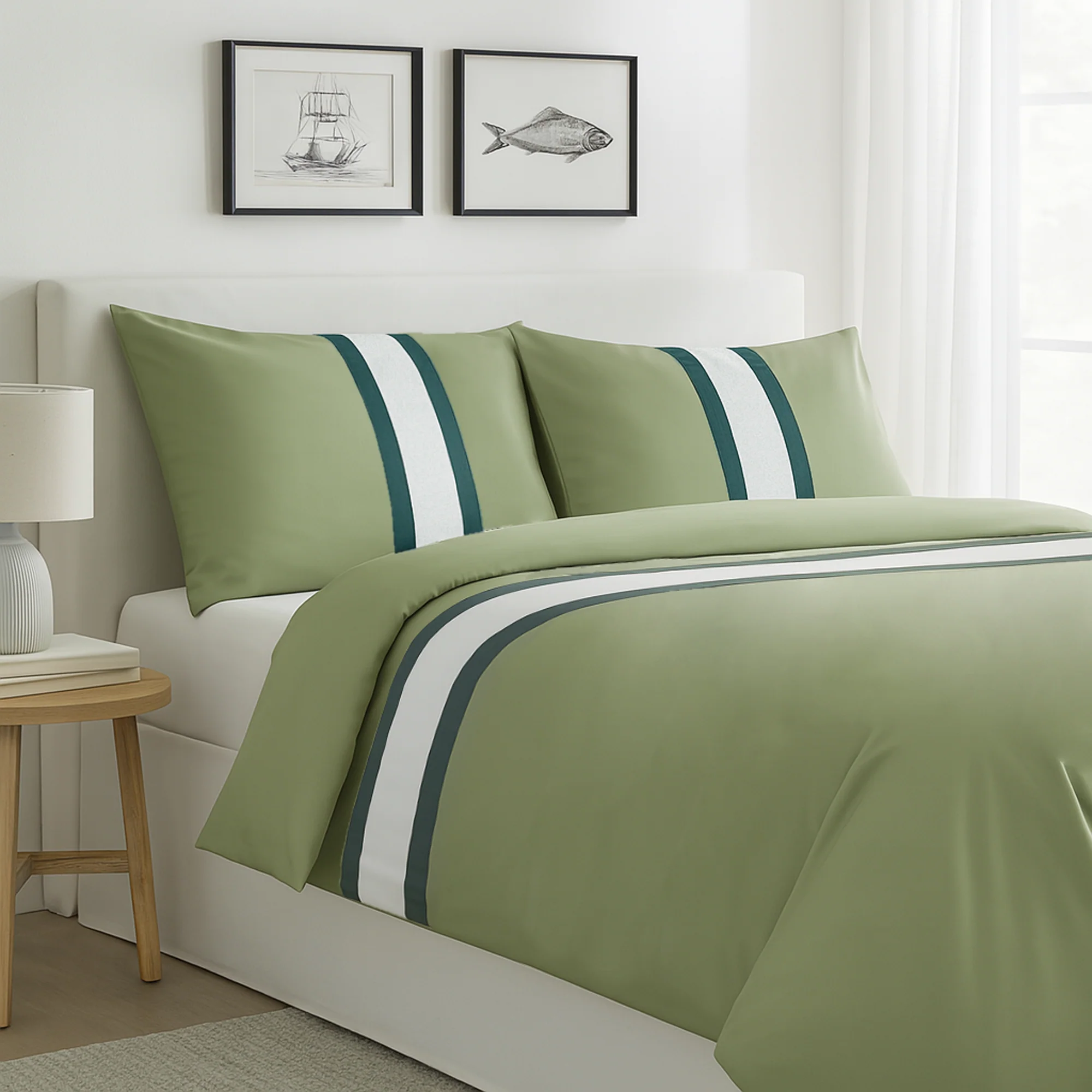 Image of Parure Copripiumino in Percalle di Cotone Balza a Contrasto <b>- Pitagora<b>