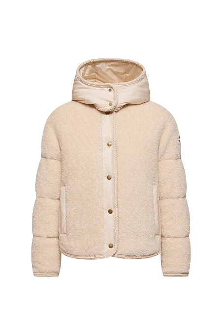 Piumino corto con cappuccio e finiture intrecciate Ciboulette in teddy