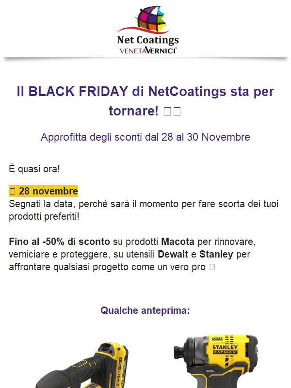 Sta per tornare il Black Friday di Net Coatings ⏰