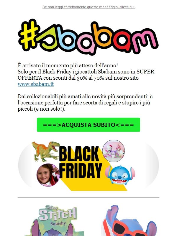 Black Friday Giocattoli Sbabam: il divertimento è super scontato dal 30% al 70%