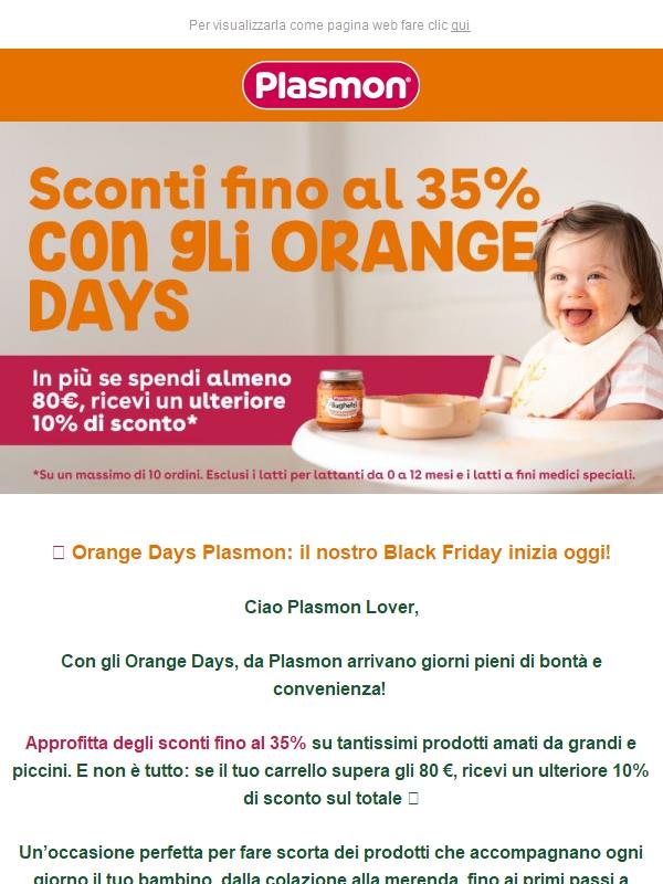 ⏰ Sconti fino al -35% con gli Orange Days Plasmon!