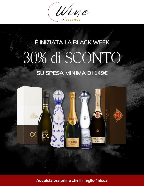 La Black Week è iniziata: -30% su tutti i prodotti per ordini a partire da 149€