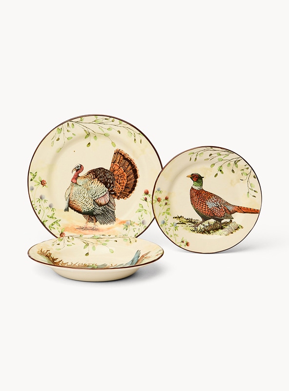 Set 18 piatti in ceramica motivo selvaggina