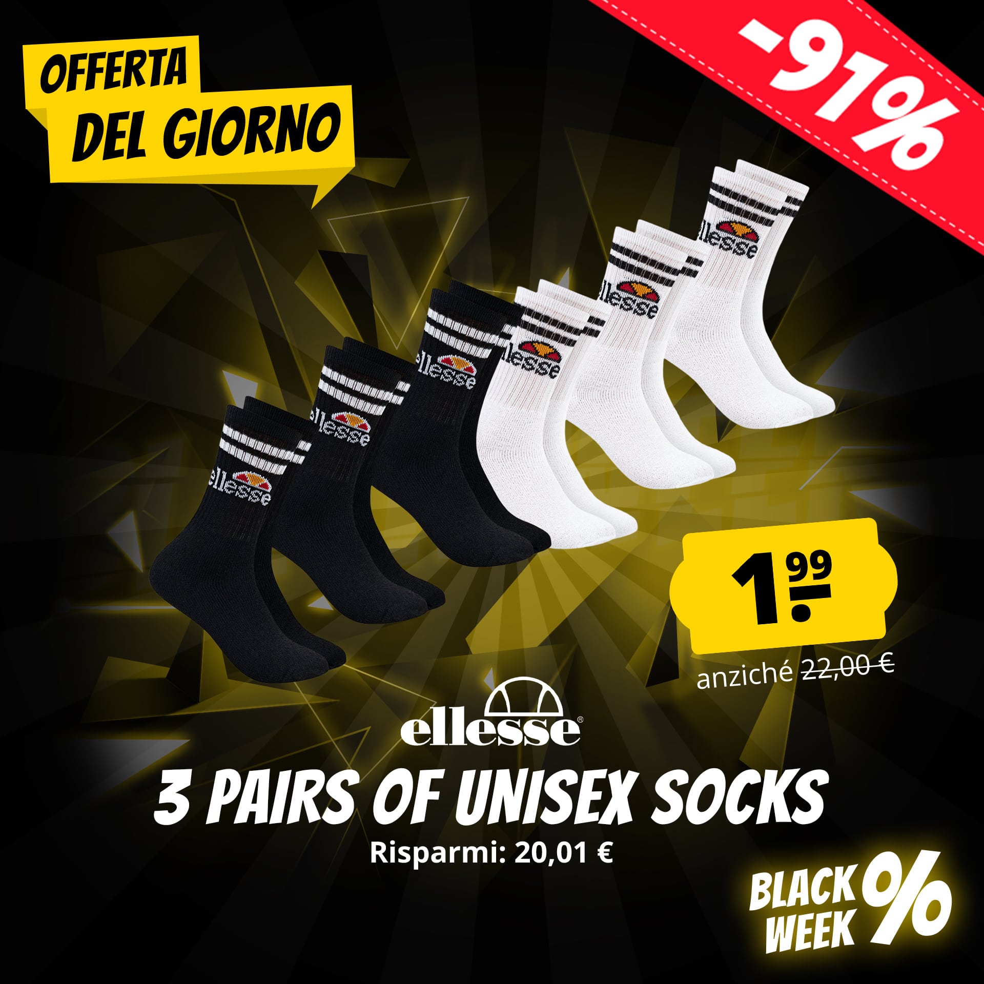 ellesse vulloni unisex calzini 3 paia