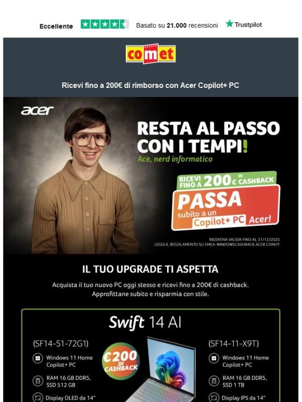 Acer: fino a 200€ di rimborso 💻💰