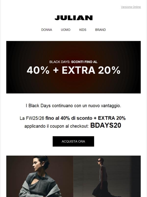 BLACK DAYS | Fino al 40% + extra 20%