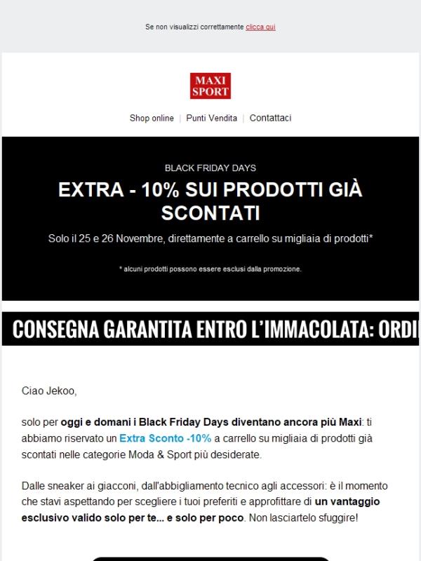 💣  EXTRA SCONTO - 10% sui prezzi Black Friday: solo oggi e domani 💥
