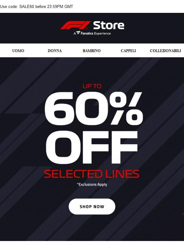 Up to 60% off ends tonight!