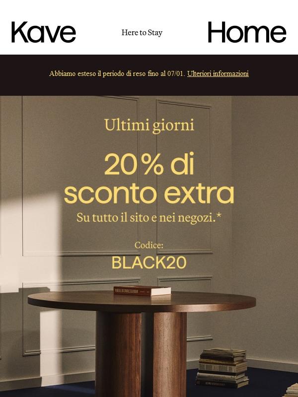 Ultimi giorni: 20 % di sconto extra | Black Days