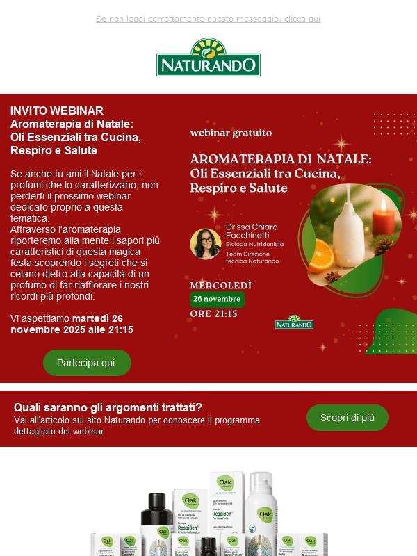 Ti aspettiamo domani! WEBINAR GRATUITO Aromaterapia di Natale