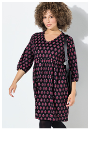 Abito di jersey dal taglio svasato con scollo a V e maniche a 3/4