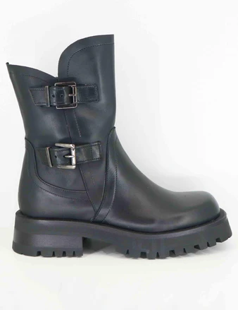 Anfibi in pelle vintage neri con cinturini Donna SPTR2011 001