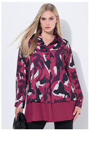 Tunica con davanti doppio, taglio svasato, collo alto e maniche lunghe