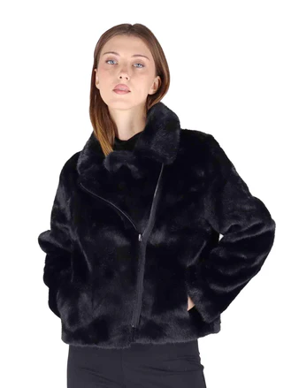 Bomber in eco fur nero con zip Donna SP25313 BLACK